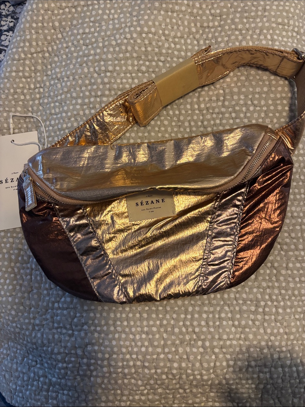 Sézane Metallic Gold and Bronze Crossbody Belt Bag